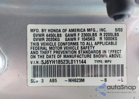 2003 Honda Element Ex из США, поврежденный, VIN 5J6YH18523L011144